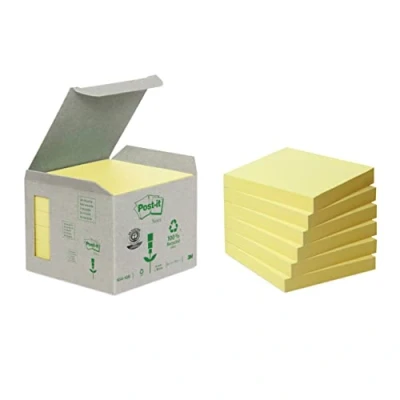 Afbeelding van Post it Recycled notes, 100 vel, ft 76 x mm, geel, pak van 6 blokken memoblok