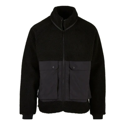 Afbeelding van Urban Classics Short Raglan Sherpa Fleecejas, Heren, Maat: Large, black