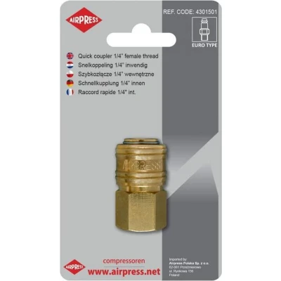 Afbeelding van Airpress Snelkoppeling Vrouw Euro 1/4&#039;&#039; Inwendig 1/4 Binnendraad