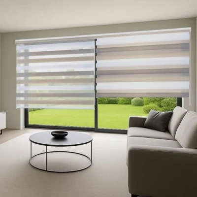 Afbeelding van STORESDECO Rolgordijn voor dag en niut met dubbele stof, zebra rolgordijn, ramen deuren, driekleurig, 140 cm x 180