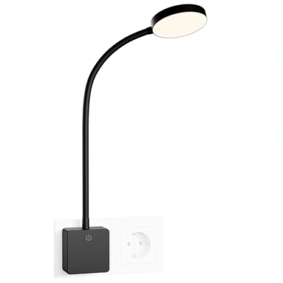 Afbeelding van LED Nachtlampje Wandlamp Leeslamp in Stopcontact Slaapkamer Lamp Dimbaar Zwart met Touch Dimmer Schakelaar 4W 350Lm Neutraal Wit 4000K 30% 70% 100% Helderheid 1 Pack van Enuotek