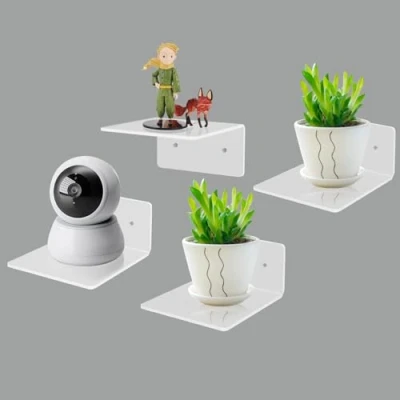 Afbeelding van Strehknewen Set van 2 zwevende planken acryl, wandrek, zonder boren, witte acryl voor woonkamer, slaapkamer, badkamer, keuken, thuiskantoor, wasgoed