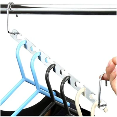 Afbeelding van H&amp;S 6x ruimtebesparende kledinghangers van metaal Meervoudige kleerhangers 6 in 1 kledinghanger Ook voor rok of broekhanger Kast organizer