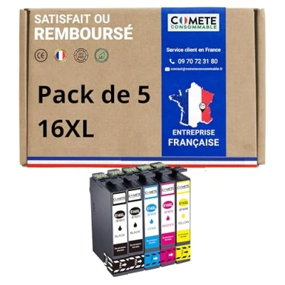 Image de COMETE 16XL 5 Cartouches d&#039;encre Compatibles Epson 16 XL Marque française