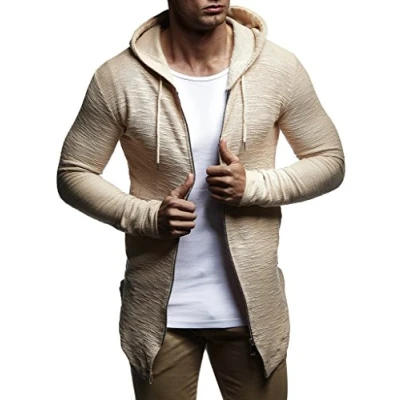 Afbeelding van Leif Nelson heren sweatjack met capuchon slim fit katoenaandeel basic hoodie vest lange mouwen jongens zwart capuchonjack voor winter zomer LN6301, Beige, S