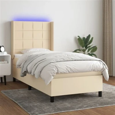 Afbeelding van vidaXL Boxspring met matras en LED stof crèmekleurig 100x200 cm