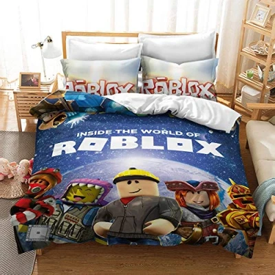 Afbeelding van NICHIYO Roblox Driedelige beddengoedset met dekbedovertrek en kussensloop, microvezel, 3D digitale print (1, single 135 x 200 cm)