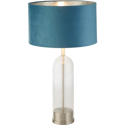 Afbeelding van Searchlight Oxford Tafellamp Ø 38 X 51 Cm Satijn Nikkel, Zilver En Blauwgroen