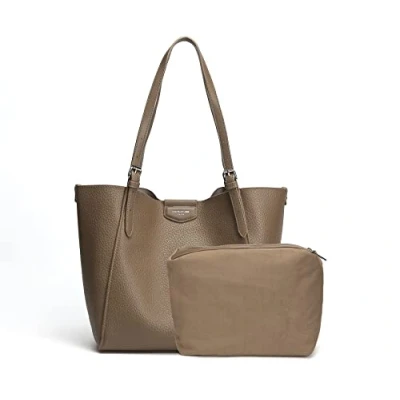 Afbeelding van David Jones Schoudertas voor dames boodschappentas van zacht kunstleer schooltas op school groot formaat A4 lange handgrepen 2 delige shopper met etui, bruin, Chique,