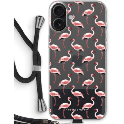 Afbeelding van Case Company® hoesje met Koord geschikt voor iPhone 16 Plus Flamingo Telefoonhoesje Zwart Bescherming aan alle Kanten en Over de Schermrand