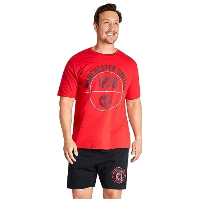Afbeelding van Manchester United F.C Korte pyjamaset voor heren, 2 delige nachtkleding, Rood/Zwart