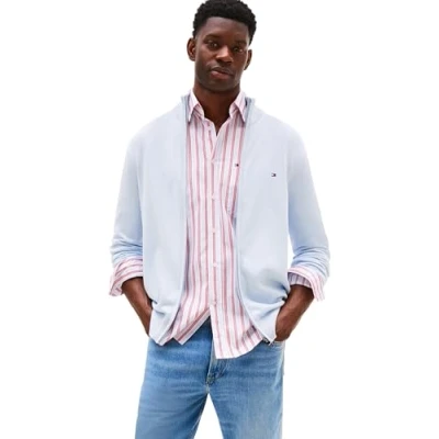 Image de Tommy Hilfiger Pull avec fermeture éclair pour homme, Bleu (Breezy Blue), L