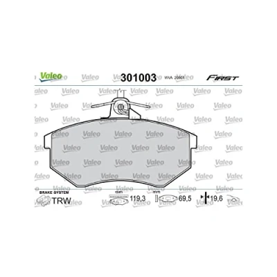 Afbeelding van VALEO 301003 Remblokkenset FIRST Vooras Excl. slijtage waarschuwingscontact Zonder anti kreukplaat VOLKSWAGEN: GOLF 2, 3, Passat B5 Saloon
