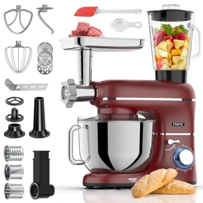 Afbeelding van Fentic Keukenmachine 2000W Keukenrobot Foodprocessor 6,2L Mengkom Incl. Vleesmolen, Blender en extra Accessoires Rood