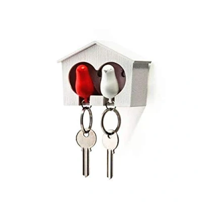 Afbeelding van TOPWAYS Sleutelhanger duo mus en zelfklevend (witte rode vogels)
