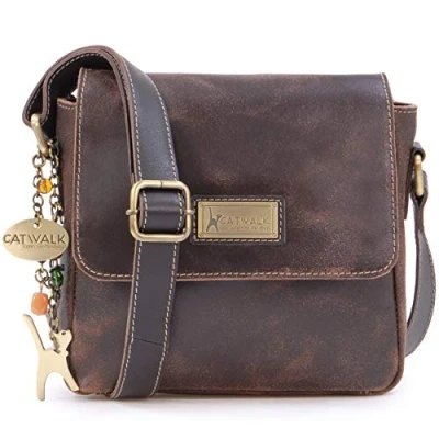 Afbeelding van CATWALK COLLECTION HANDBAGS Kleine schoudertas van leer voor dames werktas iPhone/Smartphone SABINE S, Bruin,