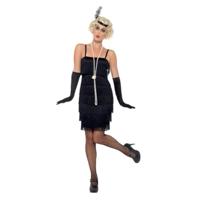 Afbeelding van Smiffy&#039;s Jaren 20 Danseressen Kostuum Sarah Swing Flapper Vrouw Zwart XXL Carnavalskleding Verkleedkleding