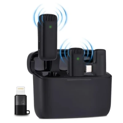 Afbeelding van NK draadloze microfoon met oplaadcase, Lavalier voor iPhone/Android, plug &amp; play, 2 stuks microfoons Tiktok/Twtch/YouTube/Vlog opname, ruisonderdrukking, zonder