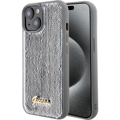 Afbeelding van Guess Sequin Script Metalen hoesje voor iPhone 15 zilver