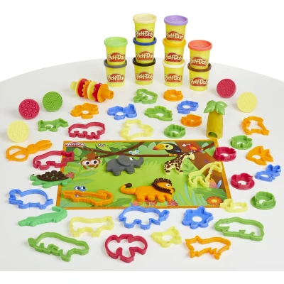 Afbeelding van Play Doh Set met avontuurlijke dieren 45 gereedschappen, 10 potten en activiteitenmat