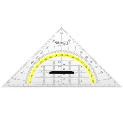 Image de Westcott Géodésique 22 cm avec poignée amovible transparente en plastique graduation jaune Échelle technique &amp; rapporteur pour l&#039;école, l&#039;université ou le bureau E 10134 00