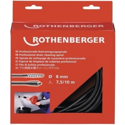 Afbeelding van Rothenberger Spiral 8mm x 7.5m Buisreinigingsspiraal met Gereedschapskoppeling en Binnenkern