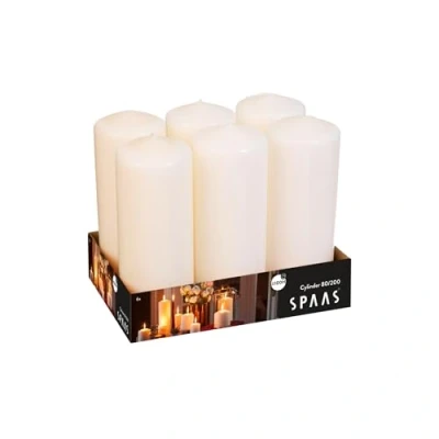 Afbeelding van Spaas 6 stuks stompkaarsen, 80/200 mm ± 100 uur, ivoorkleurig