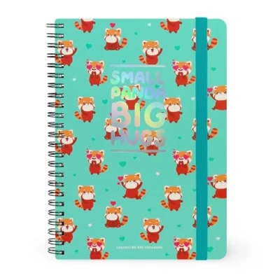 Afbeelding van Legami Gestreept notitieboek met brede spiraal A5 formaat, spiraalvormig notitieboek, bevat 1 stickervel, 160 afneembare pagina&#039;s, FSC papier, sluitelastiek, 15 x 21 cm, Red Panda thema