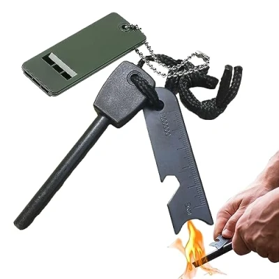 Afbeelding van Vuursteen Aansteker Magnesium Kit Fire Steel Survival Inclusief Schraper Multi Gereedschap En Fluitje 20.000 Vonkenbakken voor Wandelen Camping Bushcraft Traditioneel