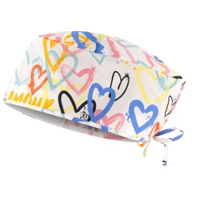 Afbeelding van B well Adelina Chirofano Beanie, verpleegstershoeden, chirofano, dames, apura, accessoires voor medisch personeel (kleurrijke harten), Kleurrijke harten