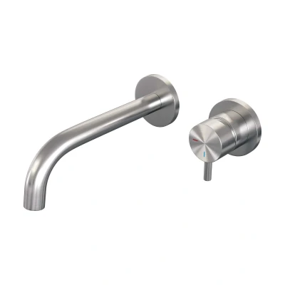Afbeelding van Brauer Brushed Edition Wastafelmengkraan inbouw gebogen uitloop links hendel kort smal model B 1 PVD geborsteld RVS