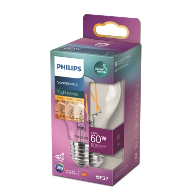 Afbeelding van Philips Sceneswitch Filament LED Lamp 8 Watt, vervangt 60W Halogeen