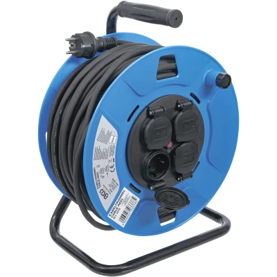 Afbeelding van BGS Kabelhaspel 50 meter, 3 x 1,5 mm², 4 stopcontacten met afsluitkap, IP 44
