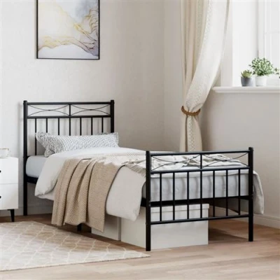 Afbeelding van Bedframe met hoofd en voeteneindemetaal zwart 80x200 cm