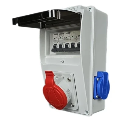 Afbeelding van RoadEu Stroomverdeler 32A 5P 2x 230V bouwstroomverdeler met automatische stroomonderbreker CEE verdeler IP44 waterdichte buitenstroomverdeler