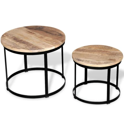 Afbeelding van 2 delige Salontafelset rond 40/50 cm ruw mangohout