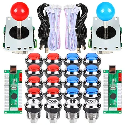 Afbeelding van EG STARTS 2 Spelers Classic Arcade Contest DIY Cabinet Kit USB Encoder naar Joystick Games voor PC Verchroomd LED Verlichte kamer Knoppen Mame Raspberry Pi Gaming Project