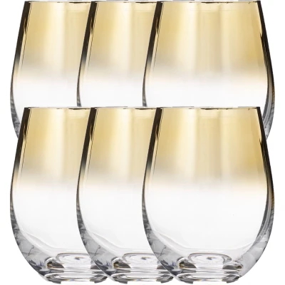 Afbeelding van Set van 6x stuks tumbler glazen gouden rand Arya 540 ml glas Drinkglazen Waterglazen