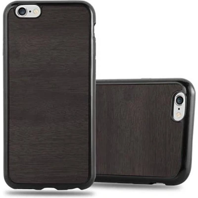Afbeelding van Cadorabo Hoesje geschikt voor Apple iPhone 6 / 6S in WOODEN ZWART Beschermhoes gemaakt van flexibel TPU silicone Case Cover
