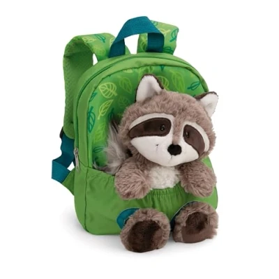 Afbeelding van Rugzak 21 x 26 cm met pluche wasbeer 25 groen zachte en pluizige kleuterschool schooltas afneembaar voor jongens meisjes van 2 tot 5 jaar 61745