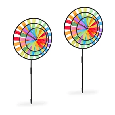 Afbeelding van Relaxdays Regenboog molens voor kinderen, set van 2, windmolen balkon en tuin, 72 x 35 15 cm (h b d), meerkleurig
