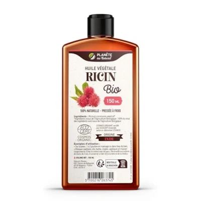Image de Huile de RICIN Bio 150 ml Cosmos Organic Planète au Naturel 100% Naturelle et Pressée à froid Peau, cheveux, cils, ongles, barbe