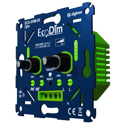 Afbeelding van EcoDim Zigbee duo led dimmer, ECO DIM.05 Zigbee, druk/draai, kleine inbouwdiepte, 2x 100W LED, bijpassend afdekmateriaal verkrijgbaar
