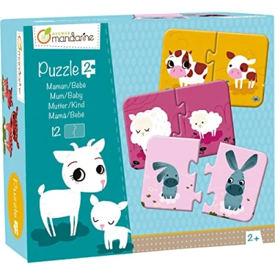 Afbeelding van Avenue Mandarine JE502O Een doos met 12 puzzels, 2 stuks, moeders en baby&#039;s, 8 x cm, om in elkaar te zetten