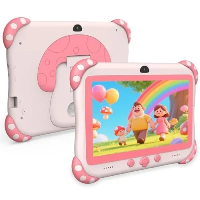 Image de Ascrecem Tablette pour Enfant,7 Pouces Android Enfants avec WiFi,HD,Bluetooth,ContrôLe Parental, Logiciel Enfant Pré Installé Quad Core 32Go ROM Tablet Tactile Educative de 3 ans Fille (Rose)