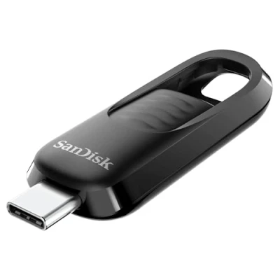 Afbeelding van SanDisk Ultra Slider USB stick type C 1 TB, met snelle prestaties, tot 400 MB/s leessnelheid, 3.2 Gen 1, intrekbare connector, sleutelhanger, zwart