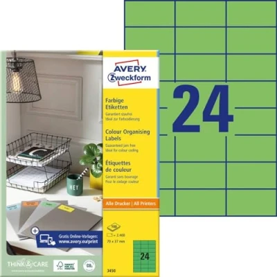 Afbeelding van Avery Gekleurde Universele Etiketten Ft 70 X 37 Mm (b H), 2400 Stuks, Groen Etiket