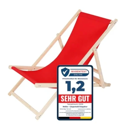 Afbeelding van Vouwligstoel, camping, ligstoel, inklapbaar, stoel van hout, zonder armleuning, klapstoel, rood