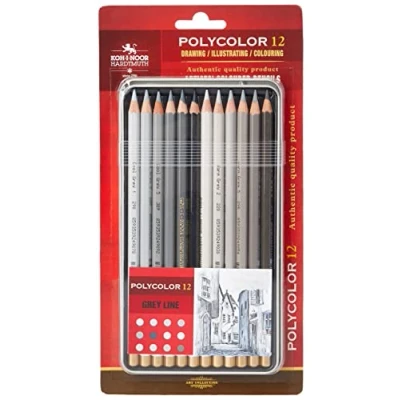 Afbeelding van Koh I Noor Polycolor Grey Line grijze lijn kleurpotloden voor kunstenaar (set van 12)