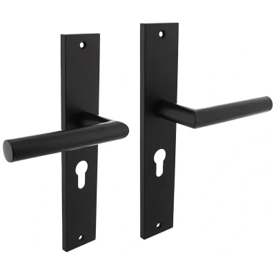 Afbeelding van Deurklink Ferro Geveerd Met Schild En Cilindergat 55mm Mat Zwart